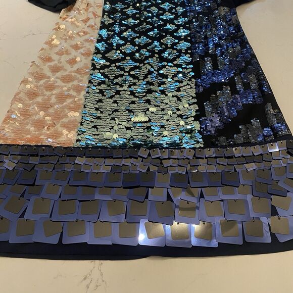 Tory Burch Color Block Sequin T Shirt Dress Size 2 - Picture 3 of 11
